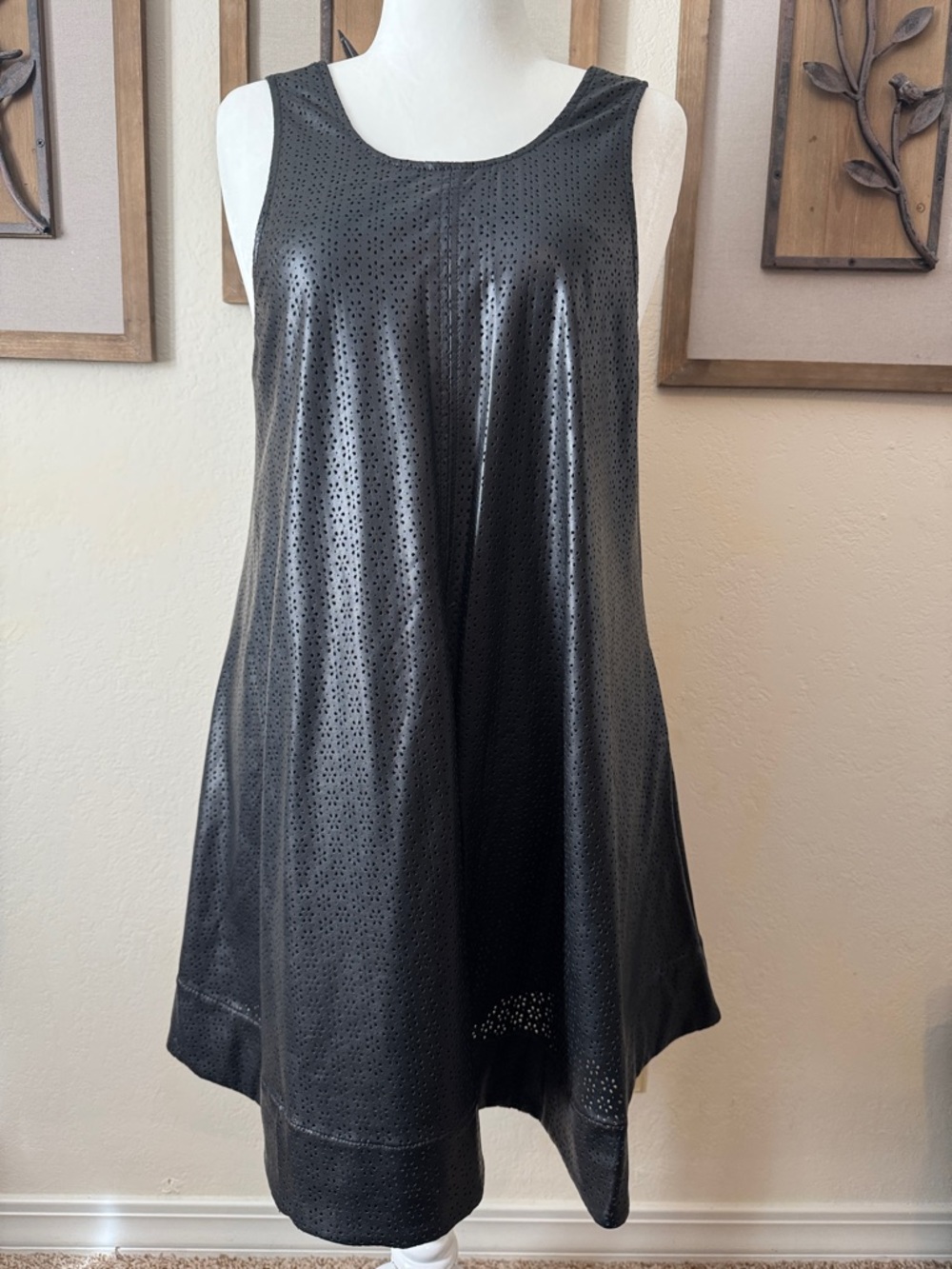 Maeve by Anthropologie NWT Black Perforated Faux-Leather A-Line Dress w/pockets